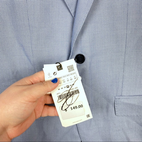 ZARA Cool Comfort Wool Blend Textured Woven Lined Preppy Suit Blazer Light Blue - Picture 12 of 16